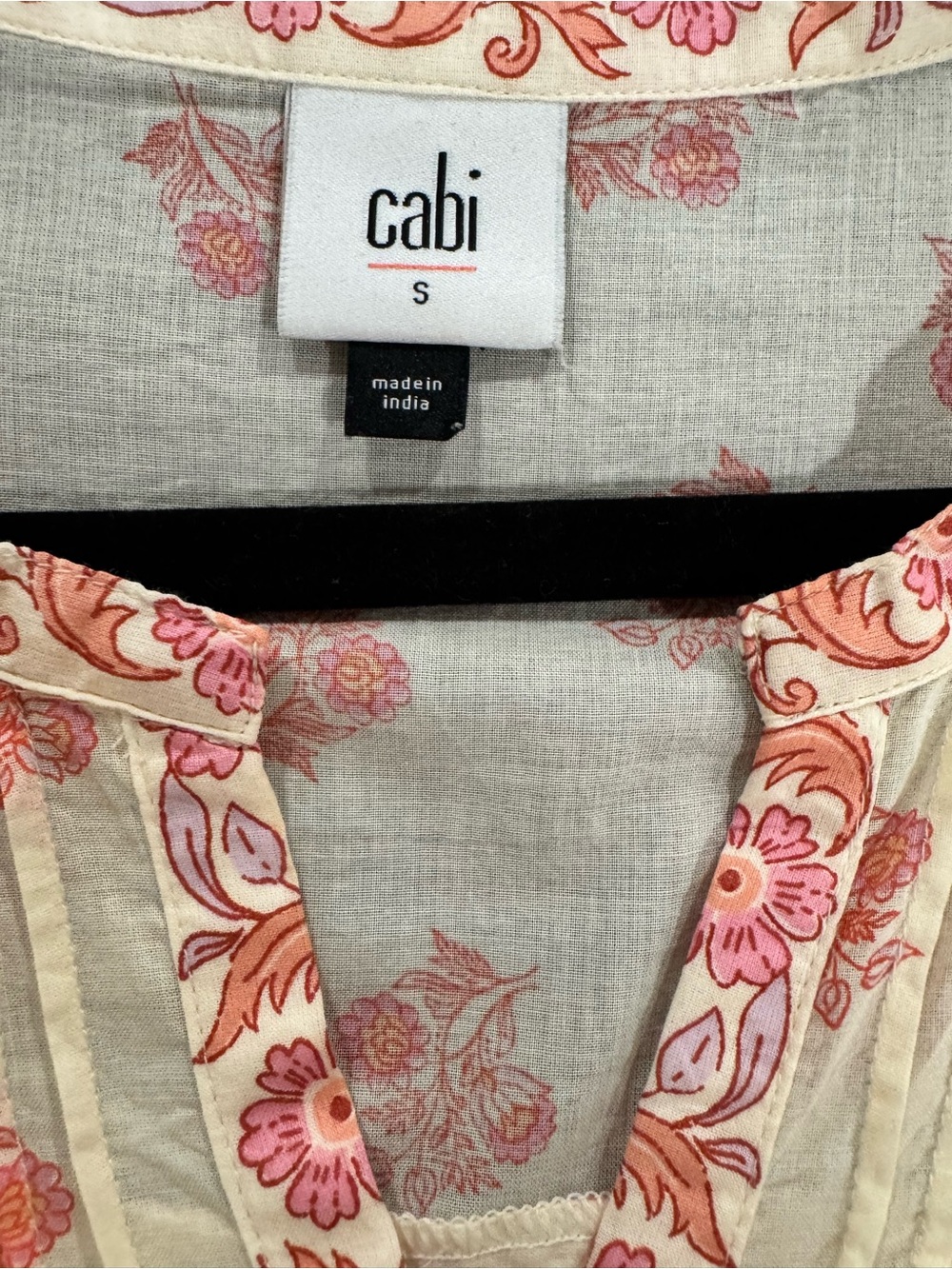 CAbi Cream and Pink “Artsy Top” Floral Peasant Tunic - Picture 3 of 10
